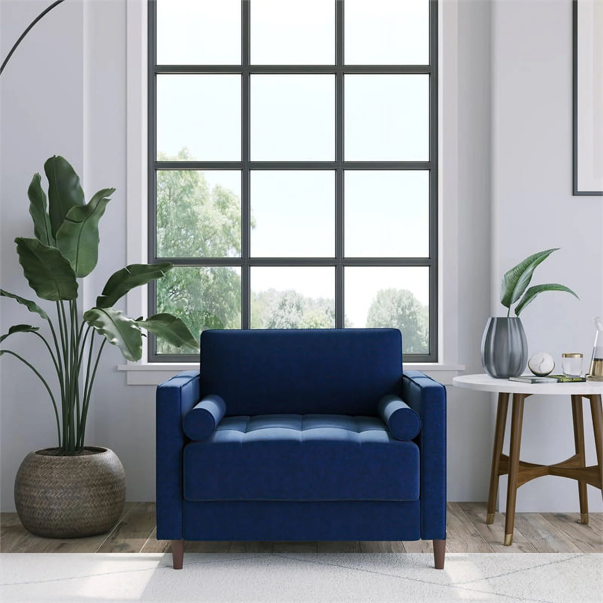 King Chair in Navy Blue Fabric Upholstery Q337433