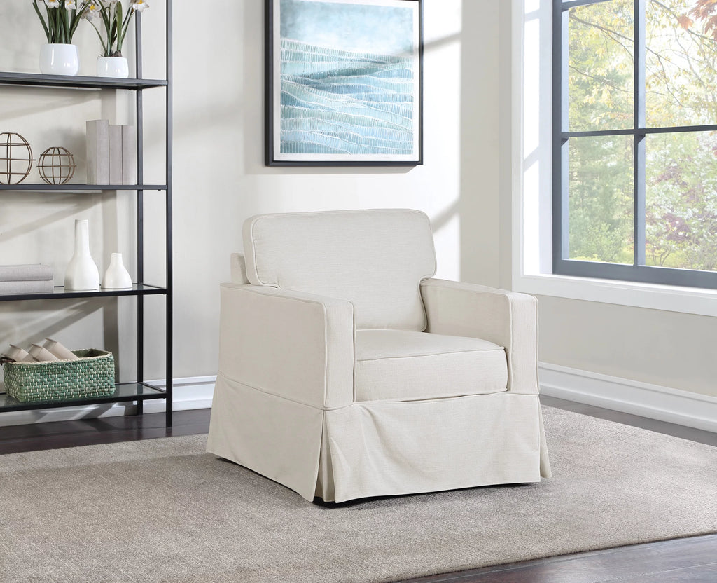 Ivory Fabric Upholstered Armchair V9492
