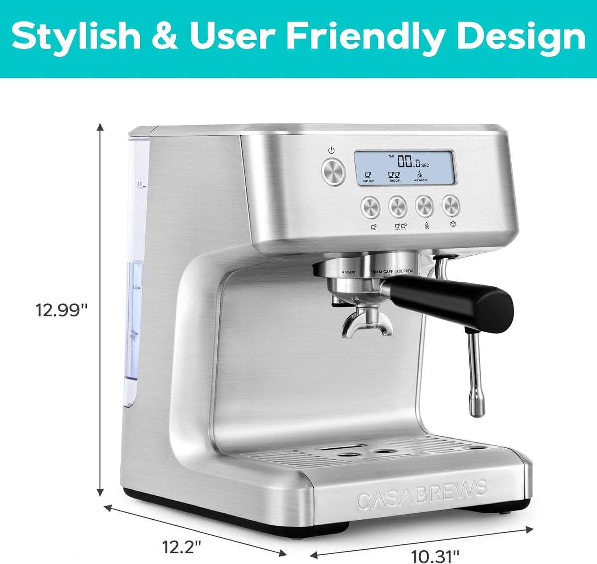 Espresso Machine with LCD Display, Milk Frother Steam Wand, Adjustable Extraction Temperature N11496