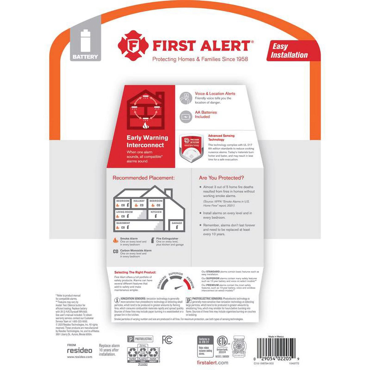 Wireless Battery-Powered Photoelectric Smoke Detector C6663