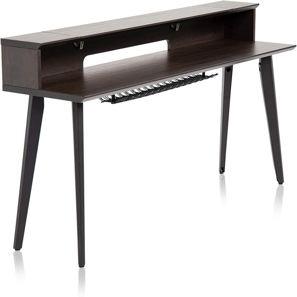 10U Studio Rack Desk with Slide-Out Tray and Rear Cable Passthrough, Dark Walnut Finish U13192
