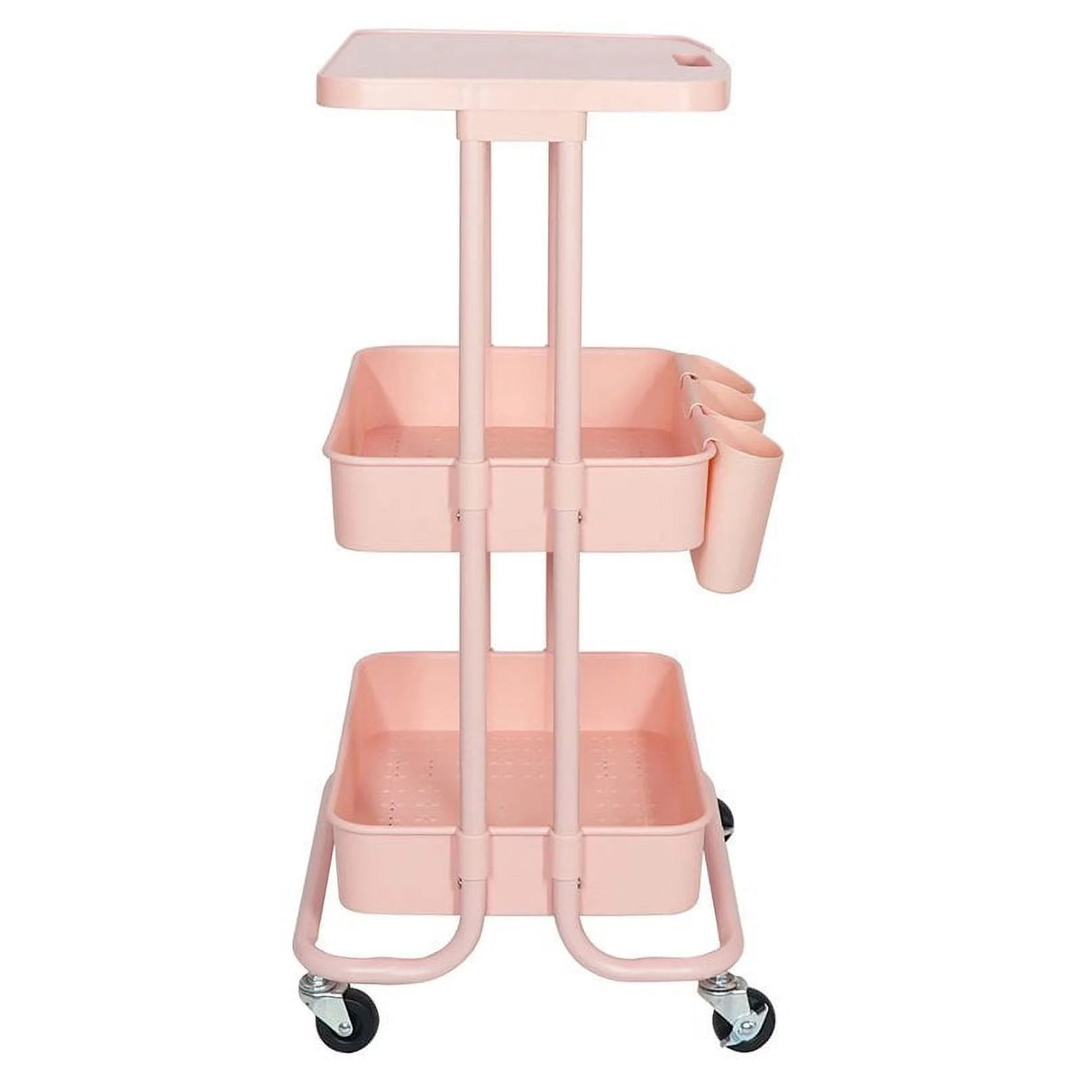 2-Tier Storage Trolley Rolling Cart Organizer with Table Top Pink R152238
