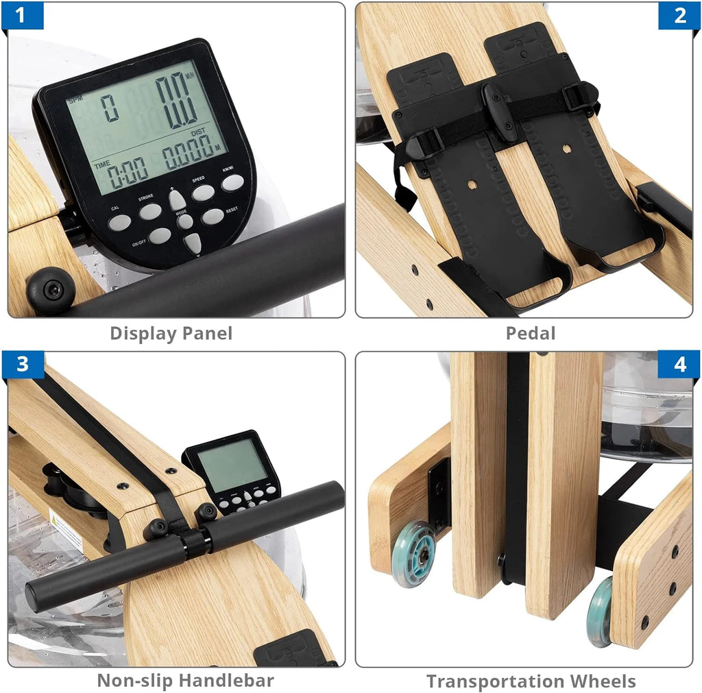 Oak Wood Water Rowing Machine with LCD Monitor R677