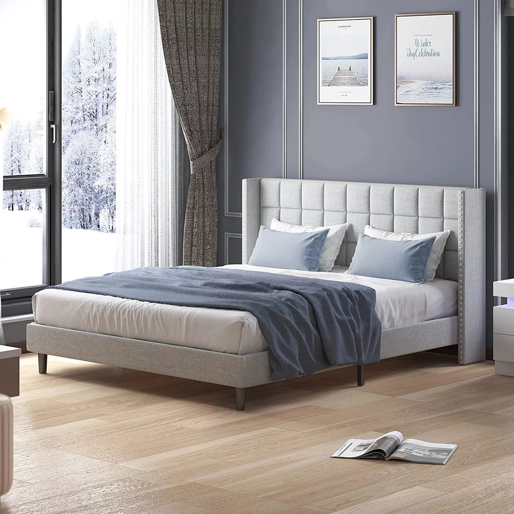 Full Size Wood Platform Bed Frame with Headboard P381781