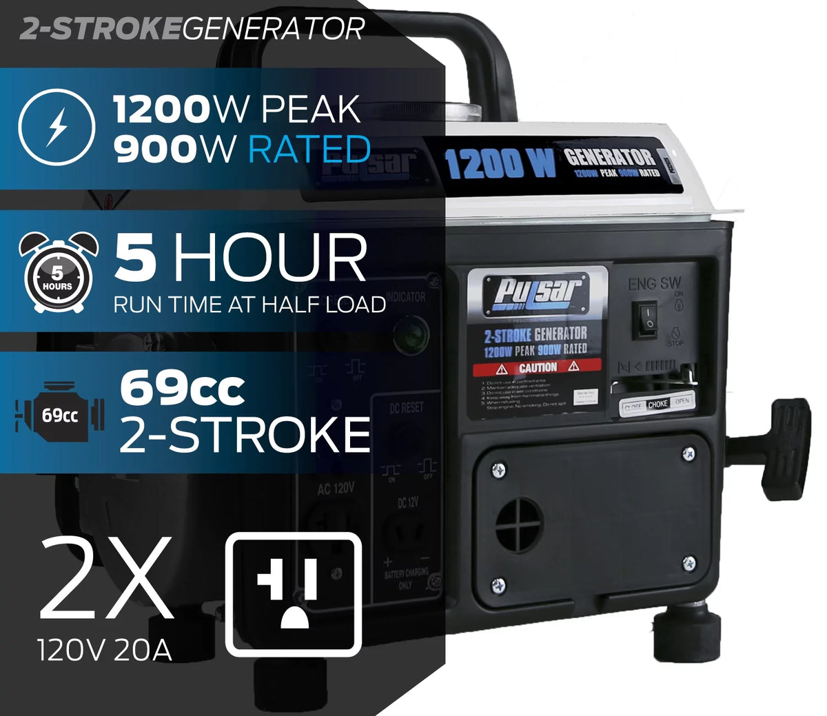 1200 Peak Watt 900 Running Watt Portable Gas Powered Generator V2552
