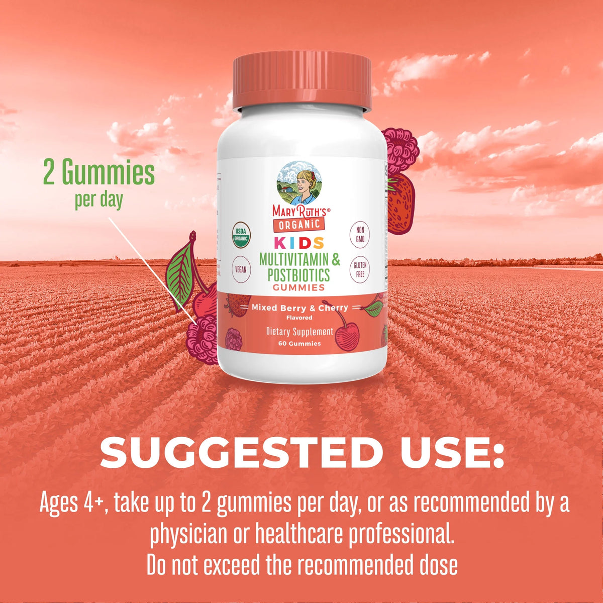 Organic Kids Multivitamin Gummies with Postbiotics, 60 Count L95000