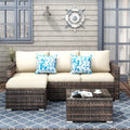 3 Pieces Beige Wicker Rattan Patio Sectional Set with Table V26246
