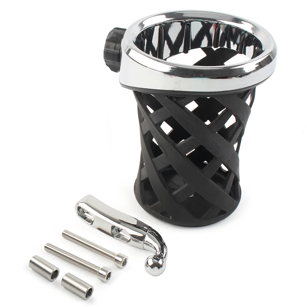 Motorcycle Handlebar Cup Holder Drink W/ Mesh Basket Mount Universal Longer H521334