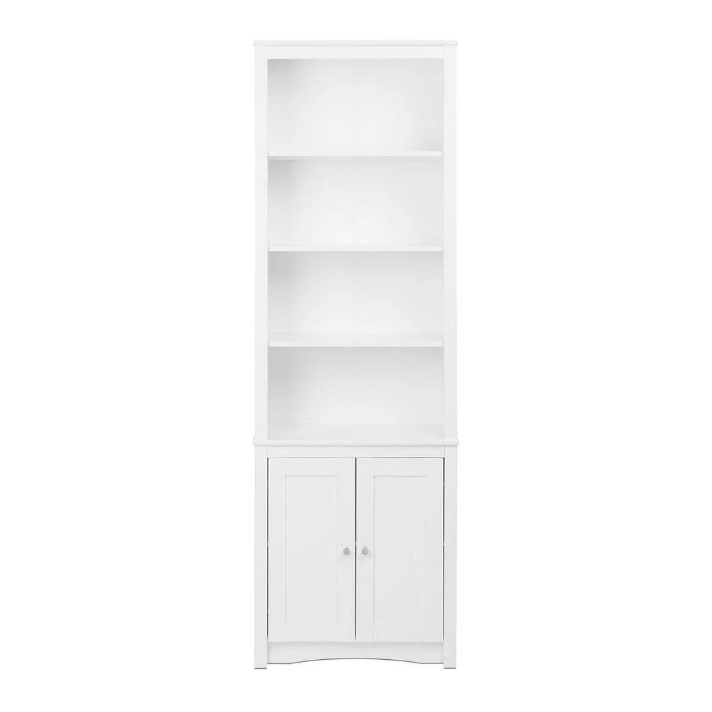White 6 Shelf Bookcase with 2 Shaker Doors T60143