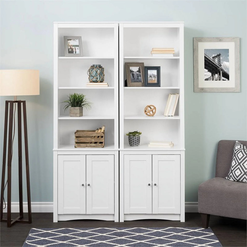 White 6 Shelf Bookcase with 2 Shaker Doors T60143