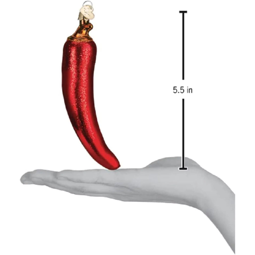 Red Chili Pepper Glass Blown Ornament, 5.5" E76560