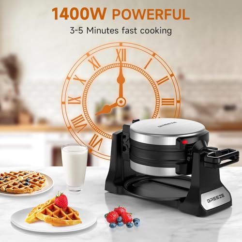 Double Belgian Waffle Maker 1400W Nonstick Stainless Steel I764820