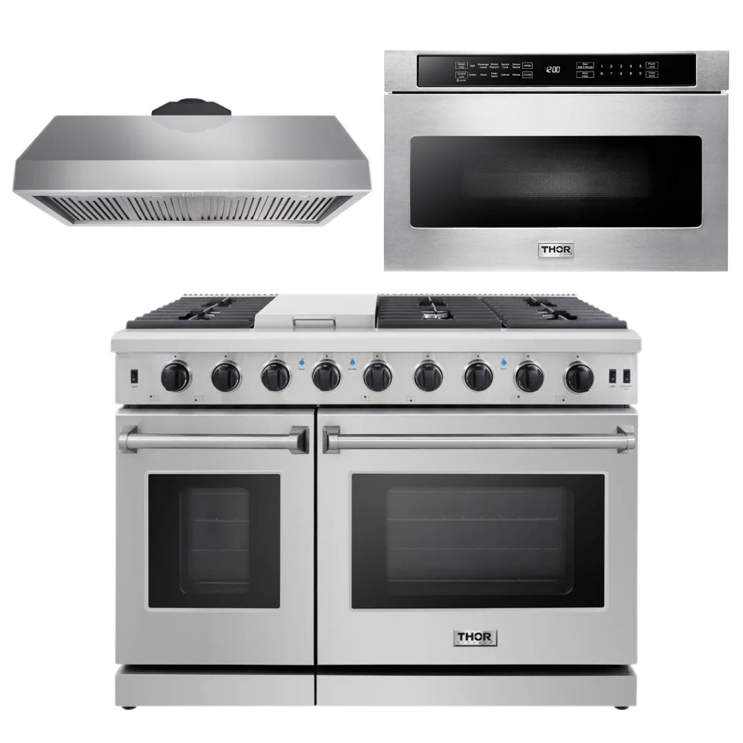 48 Propane Gas Range, Range Hood and Microwave L76348