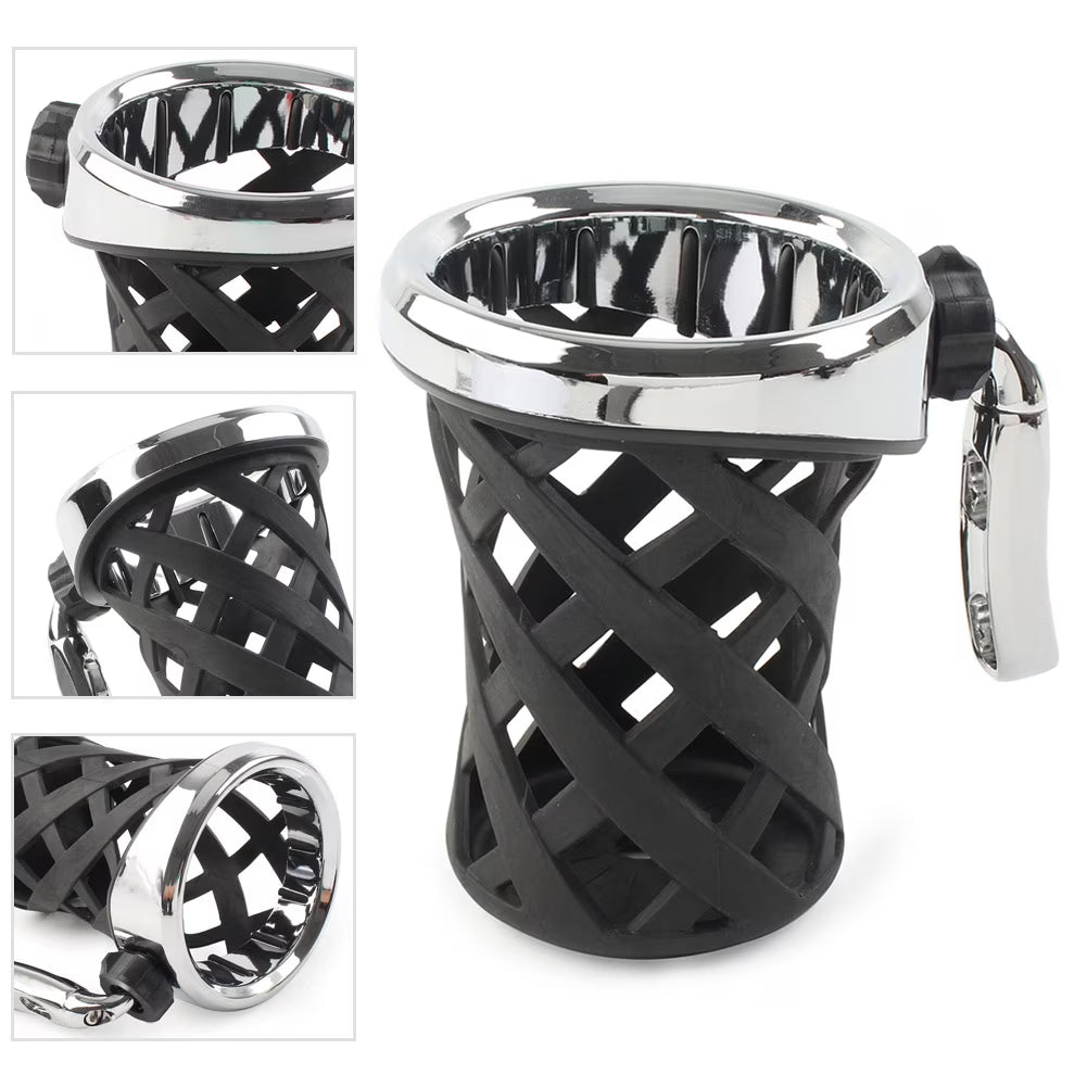 Motorcycle Handlebar Cup Holder Drink W/ Mesh Basket Mount Universal Longer H521334