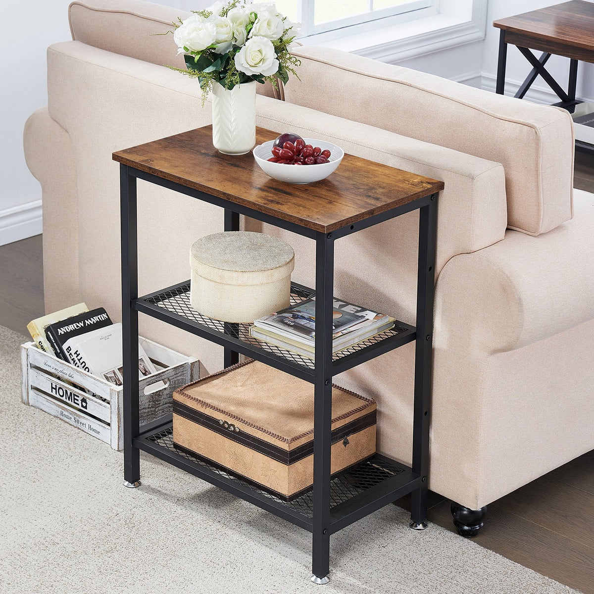 Brown 3-Tier Open Shelves Nightstand, Set of 2 H224474