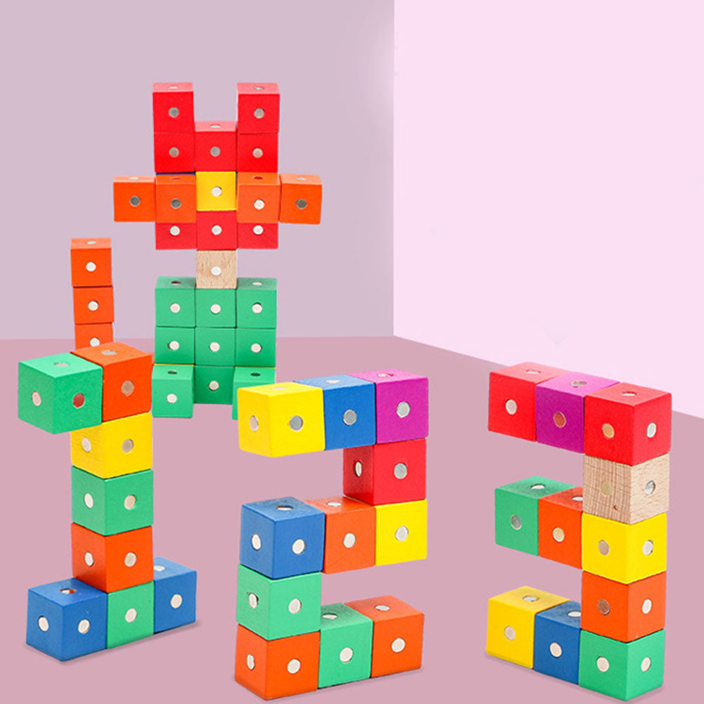90 Pcs Wooden Magnet Building Blocks A2587