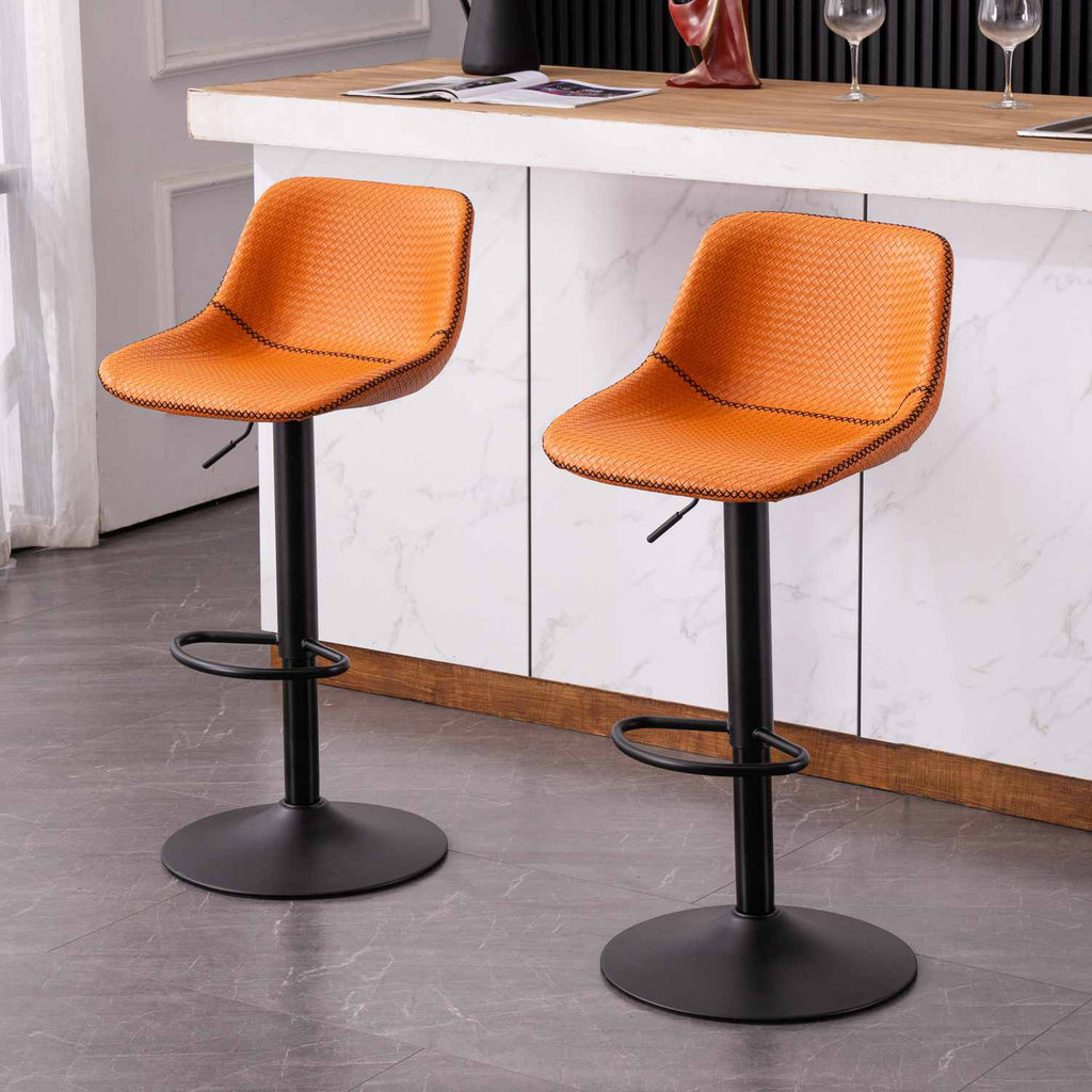 Orange PU Leather Swivel Bar Stools Set of 2 S19145