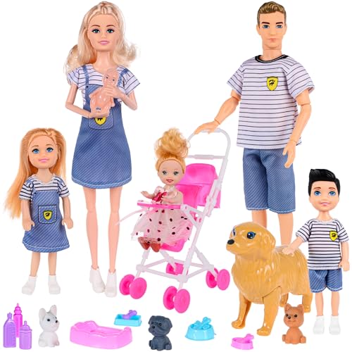 Dolls Family Playset with Baby Stroller Set U897548