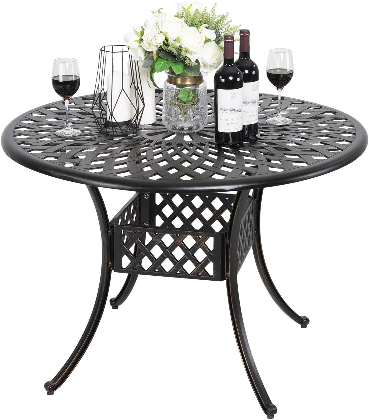 Black Round Cast Aluminum Patio Table with Umbrella Hole H801107