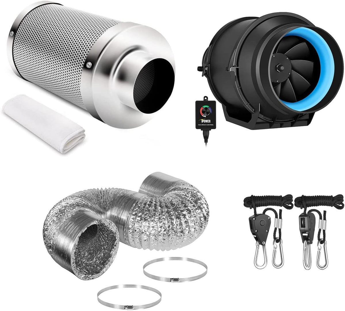 6 Inch 294 CFM Inline Fan with Carbon Filter and Ducting J236402