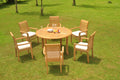 Grade-A Teak 7 Pc Outdoor Dining Set with 52" Round Table and 6 Stacking Arm Chairs C5504