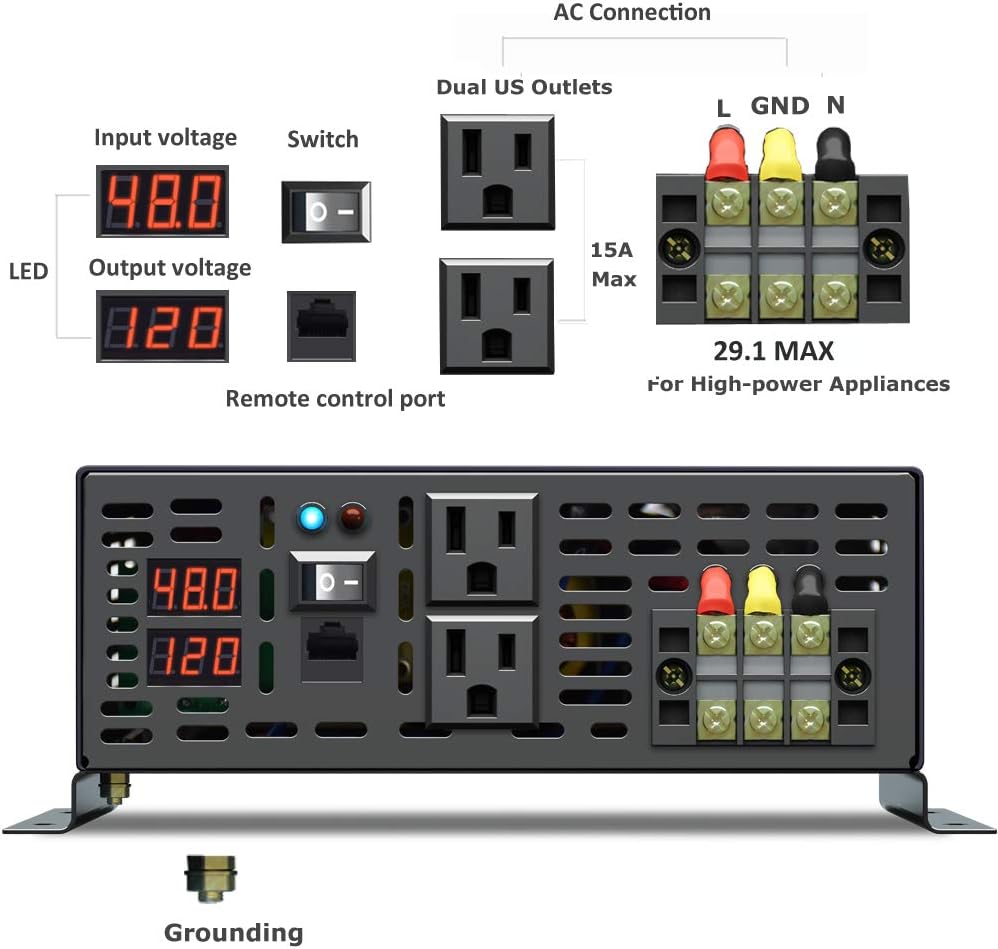 3500Watt 48V DC to 110V 120V AC Power Inverter with Remote Control U36811