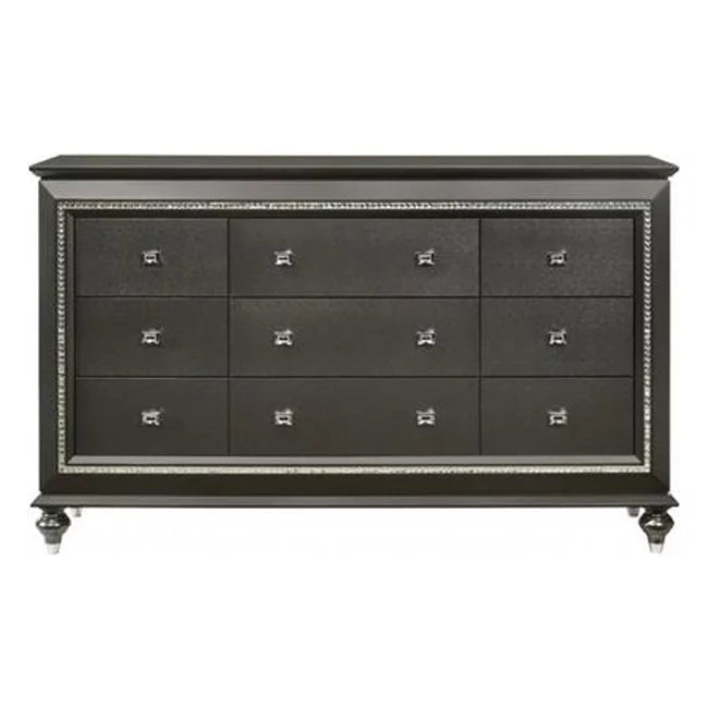 Metallic Gray Nine Drawers Manufactured Wood Dresser O248