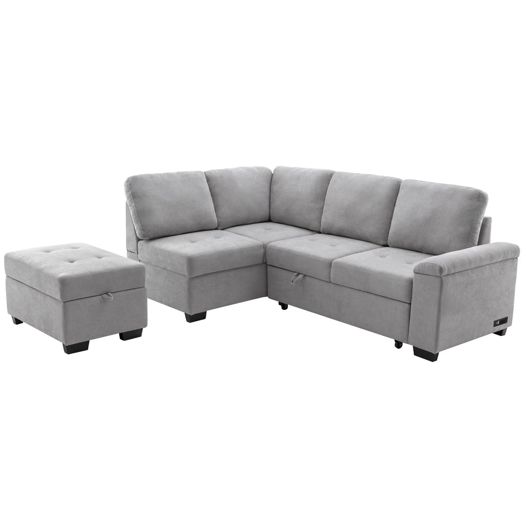 L-Shape Sleeper Sectional Sofa with Storage Ottoman H51881