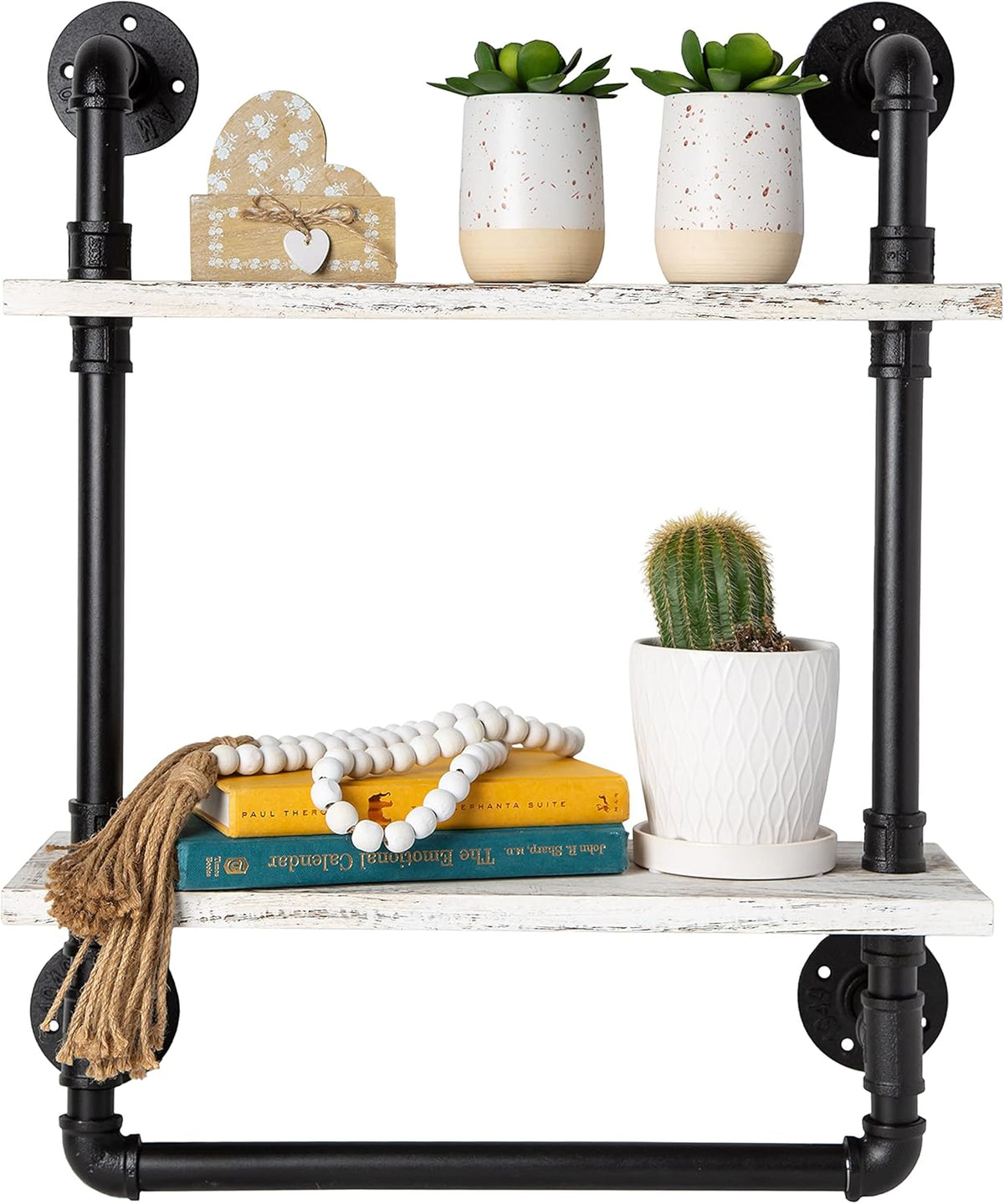 Industrial Bathroom Shelf with Pipe Towel Bar, 3-Tier Wall Mount Towel Rack in Black Matte L7372