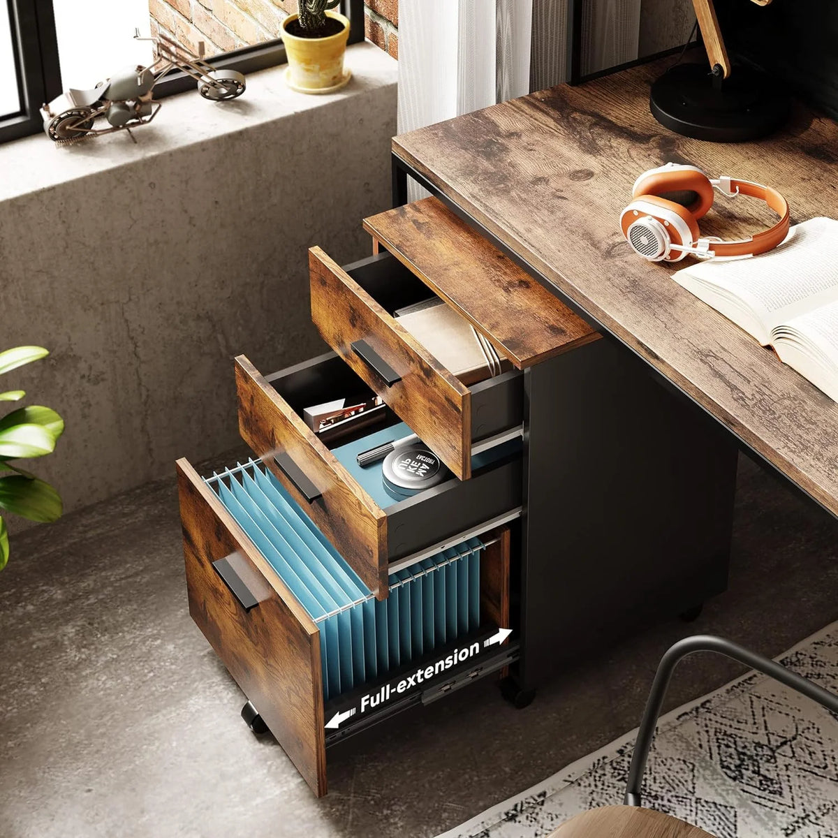 3 Drawer Wood Rolling File Cabinet Y20732