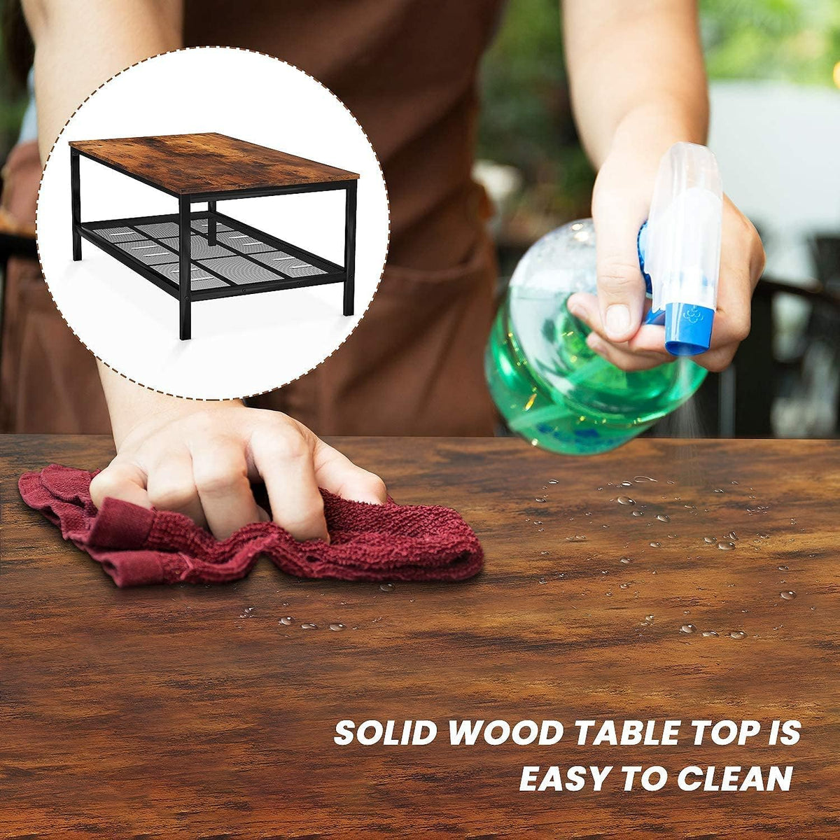 Rustic Brown Wood Coffee Table with Storage Shelf W51847