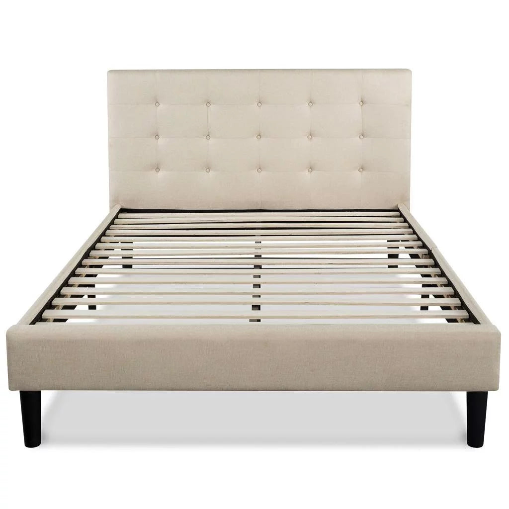King Size Upholstered Platform Bed Frame with Tufted Headboard O400