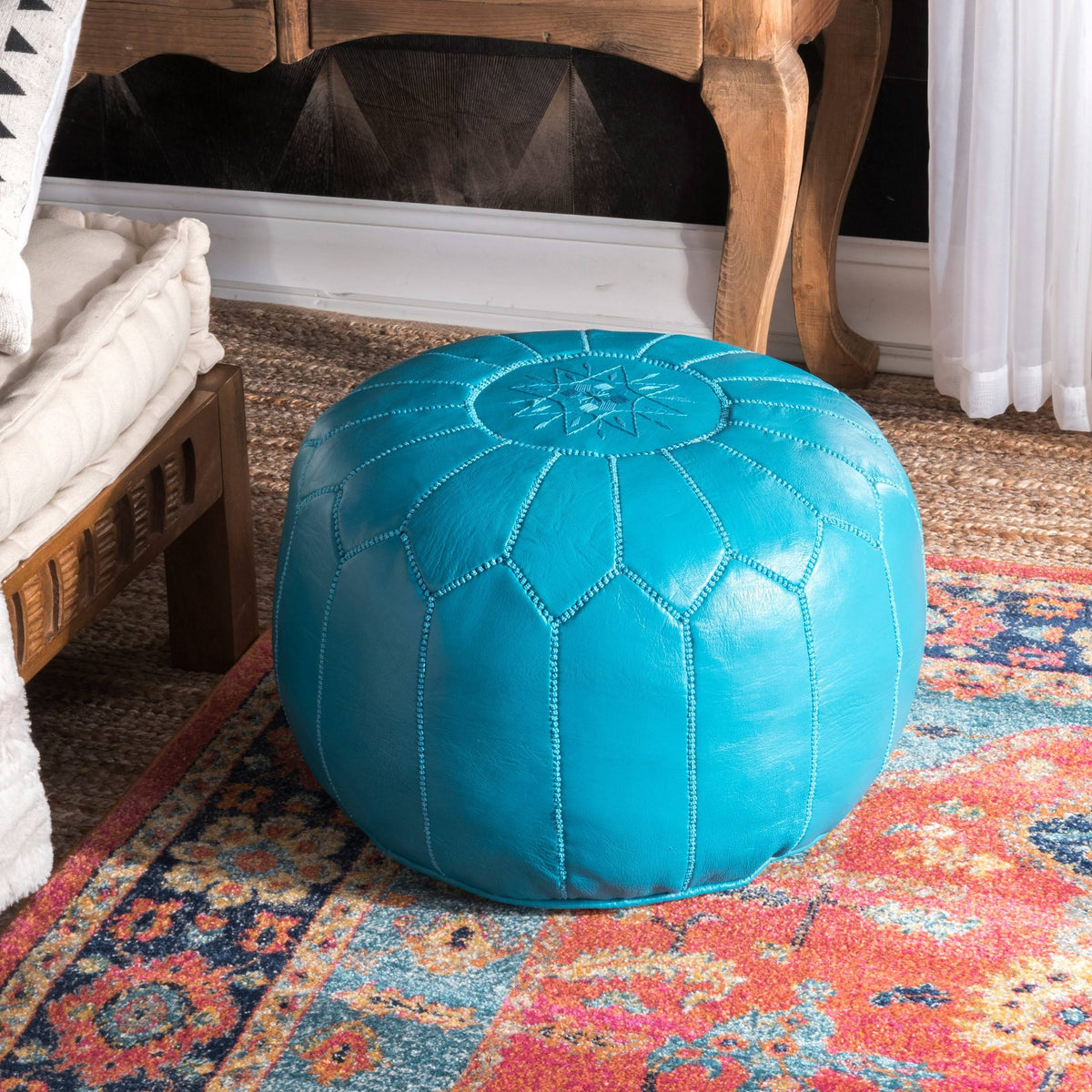 Moroccan Leather Handmade Ottoman Pouf - Pink C894394