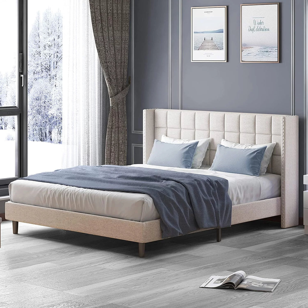 Full Size Wood Platform Bed Frame with Headboard X2338
