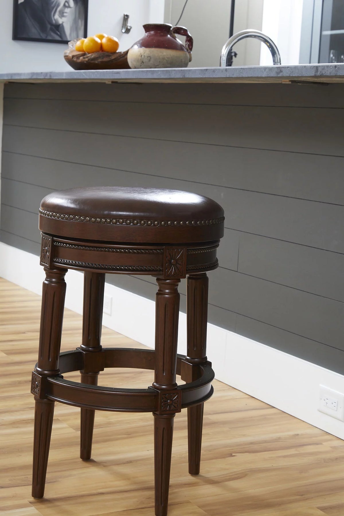 Backless Bar Height Stool Distressed Walnut P417573