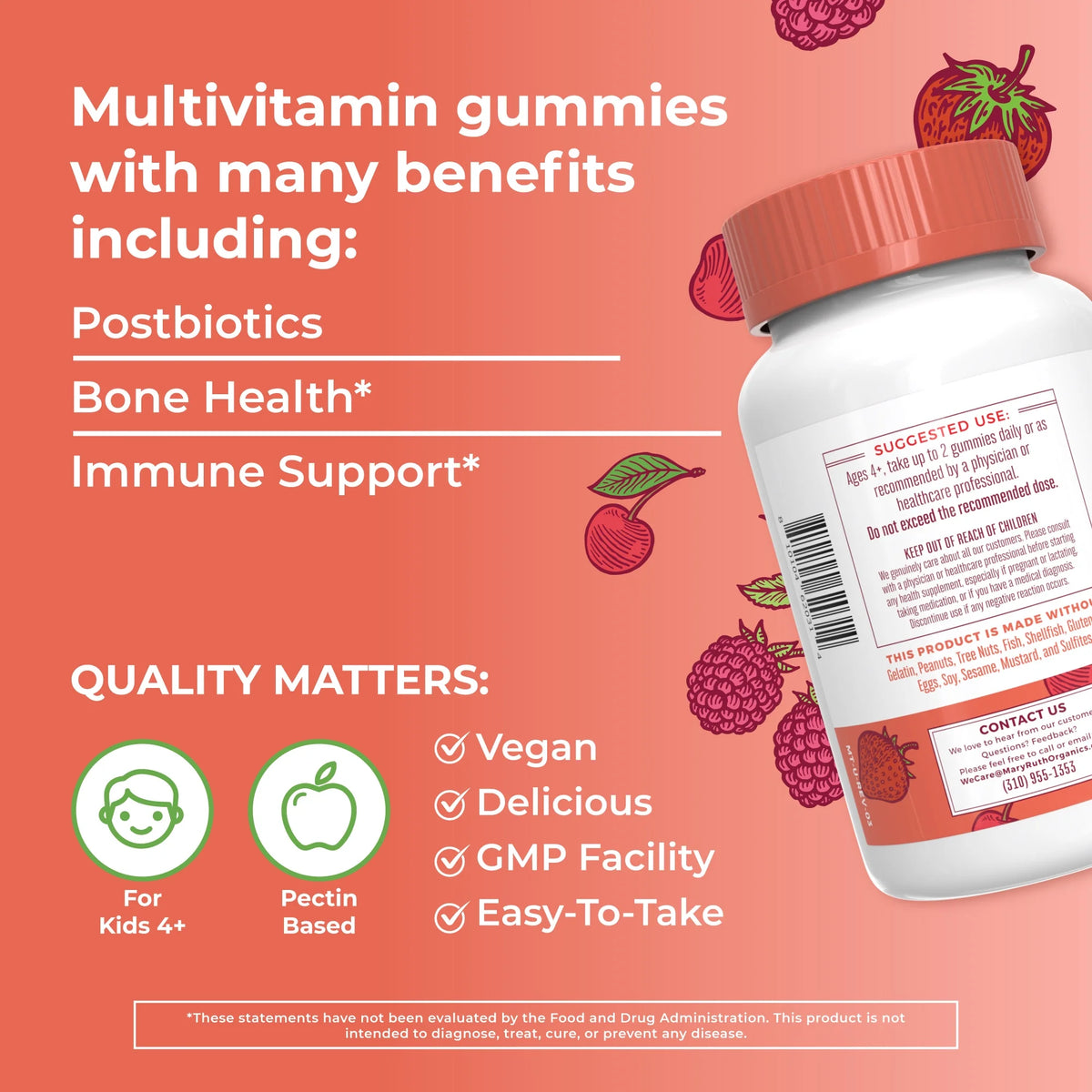 Organic Kids Multivitamin Gummies with Postbiotics, 60 Count L95000
