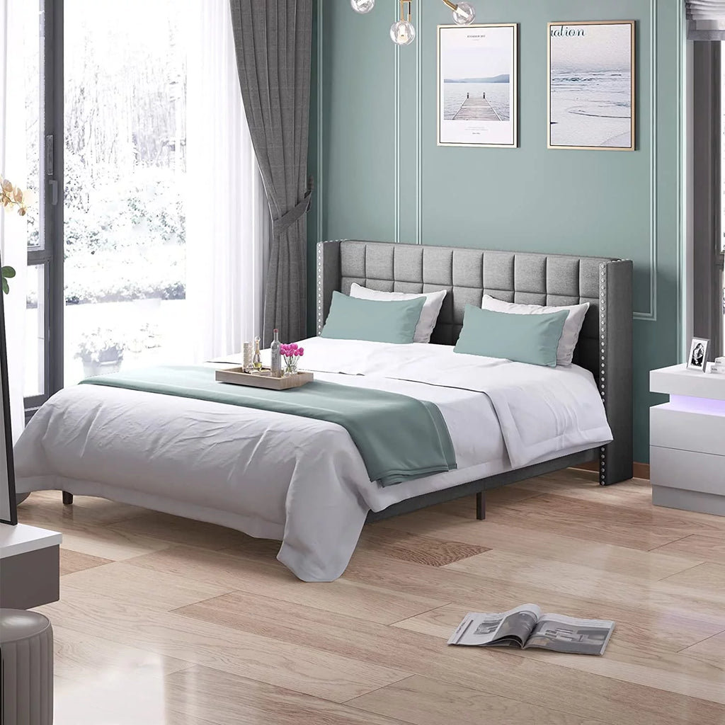 Full Size Wood Platform Bed Frame with Headboard P381781