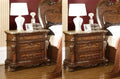 Cherry Oak Carved Wood 3 Drawer Nightstand Set 2 F206836