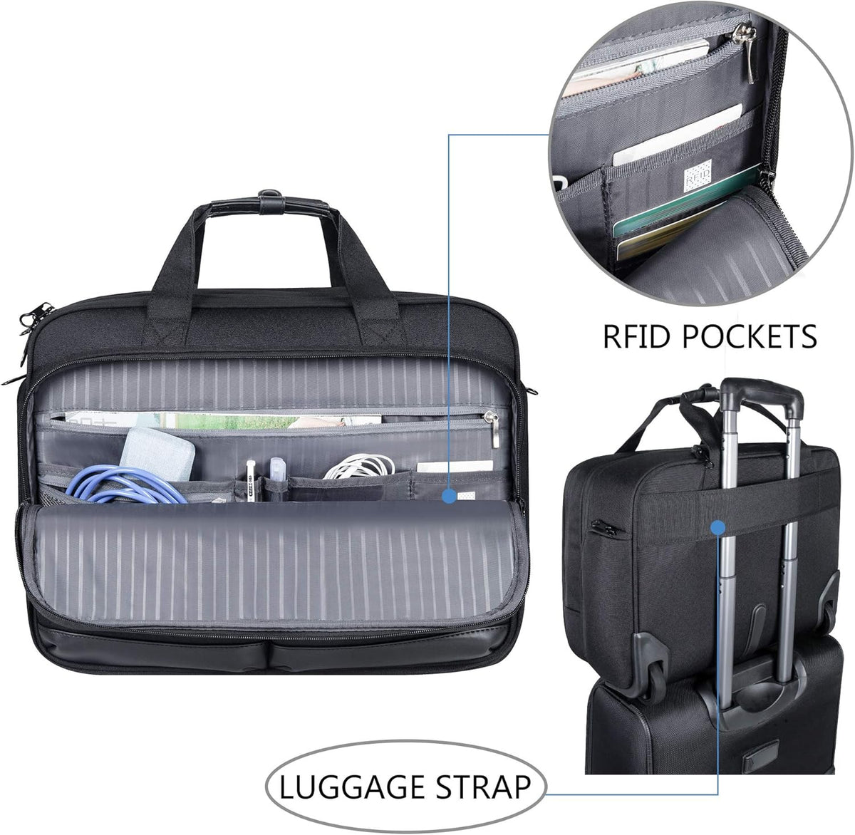 Black Rolling Laptop Bag with RFID Pockets M91033