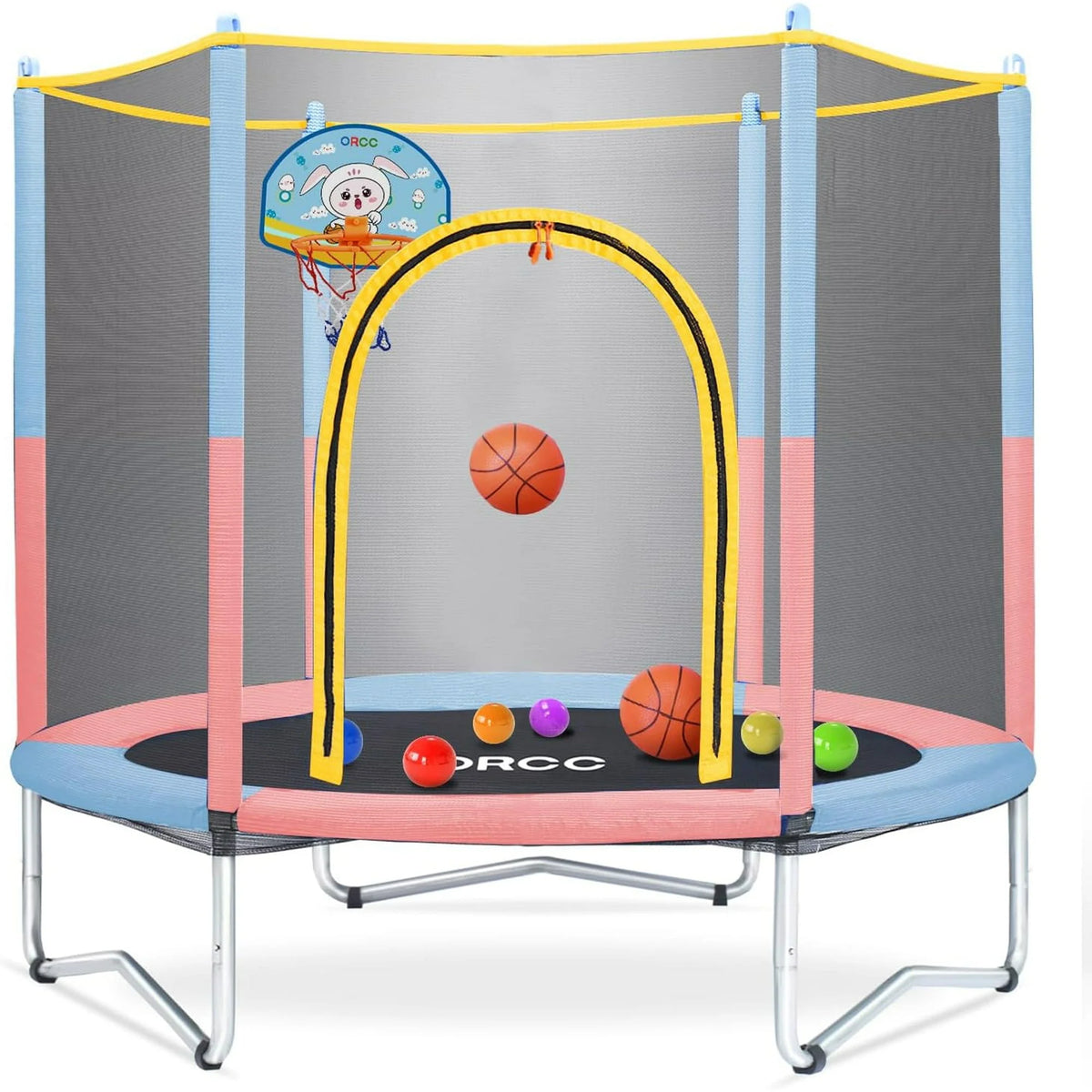 Kids Trampoline with Safety Enclosure and Steel Frame R743