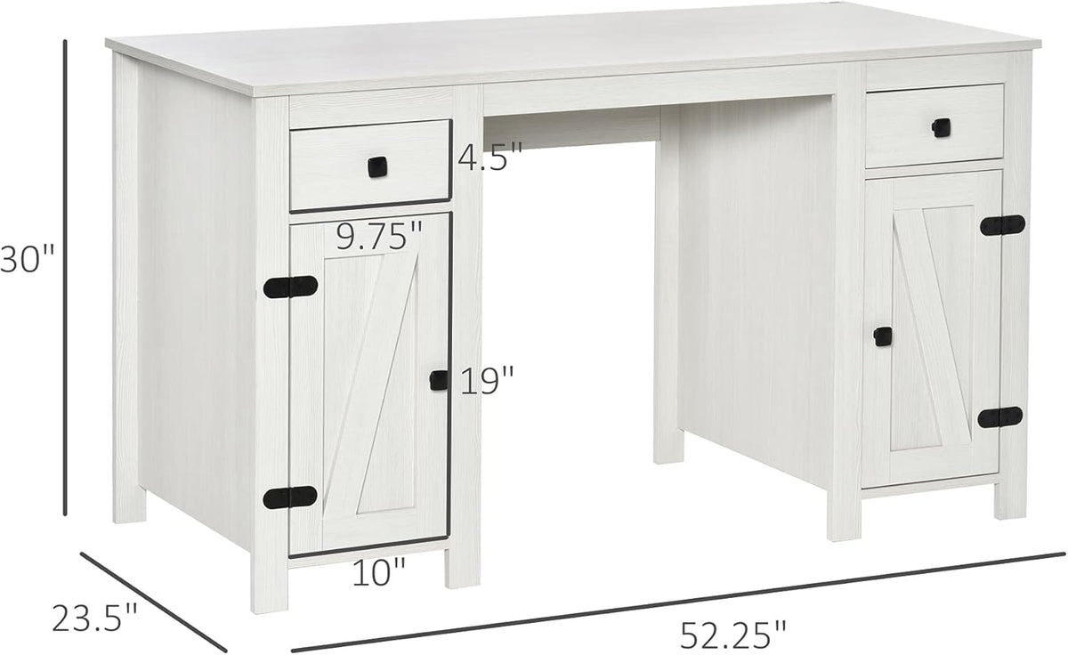White Farm Style Computer Desk with 2 Drawers and 2 Cabinets H41967
