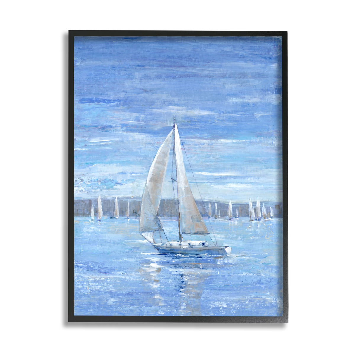 Blue Sailboat Painting Black Framed Art Print Wall Art, 11 x 14 J2474