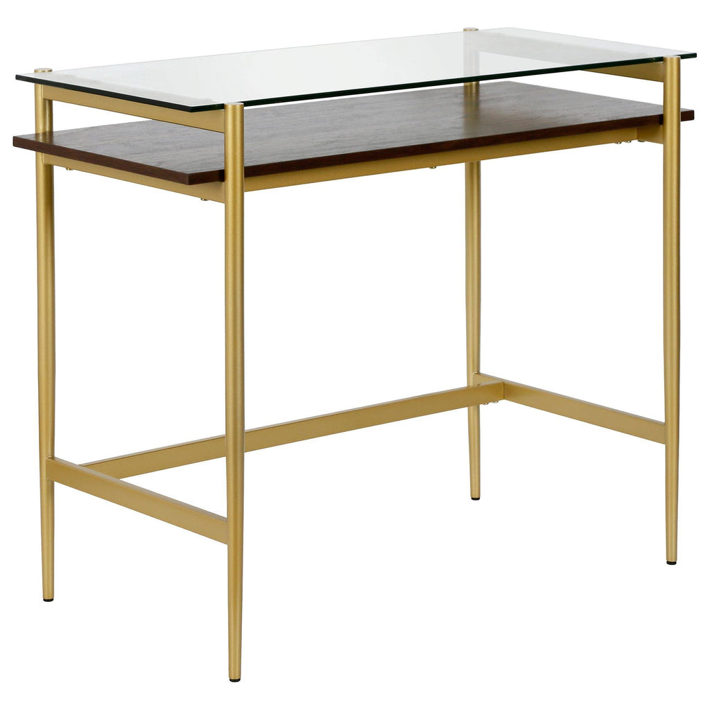 Brass Desk with Walnut Shelf H148792