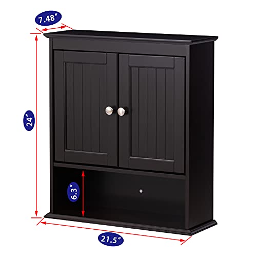 White Wood Bathroom Wall Cabinet with Doors and Shelves T166215