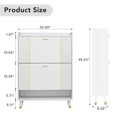 White 3 Flip Drawers Wooden Shoe Cabinet, Holds 28 Pairs S1750