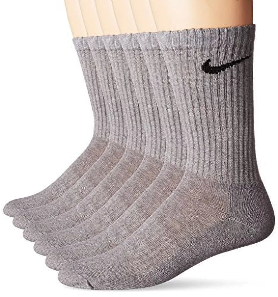 Crew Socks with Bag, 6 Pairs, Dark Grey Heather/Black, Large B803777