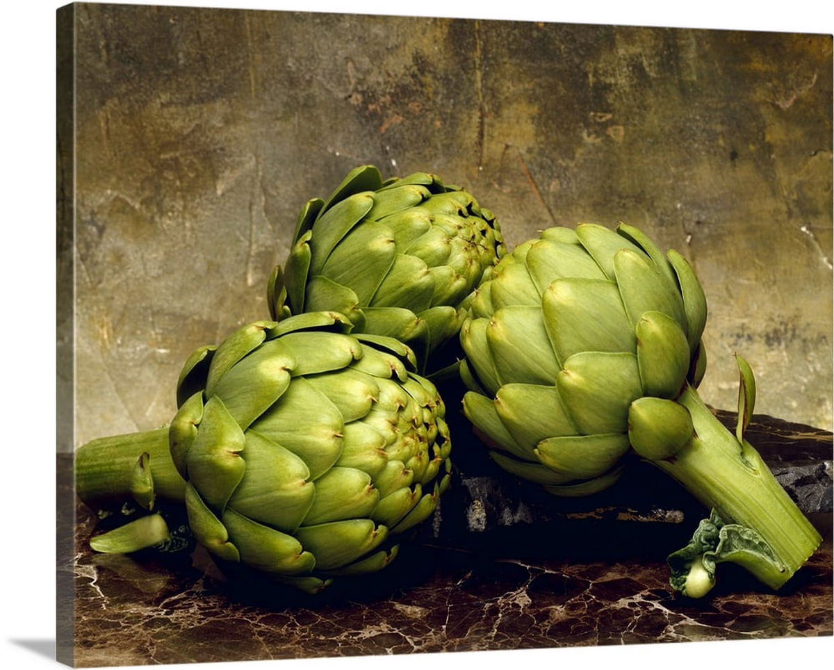 Three artichokes on marble Canvas Wall Art 20x16 W931549