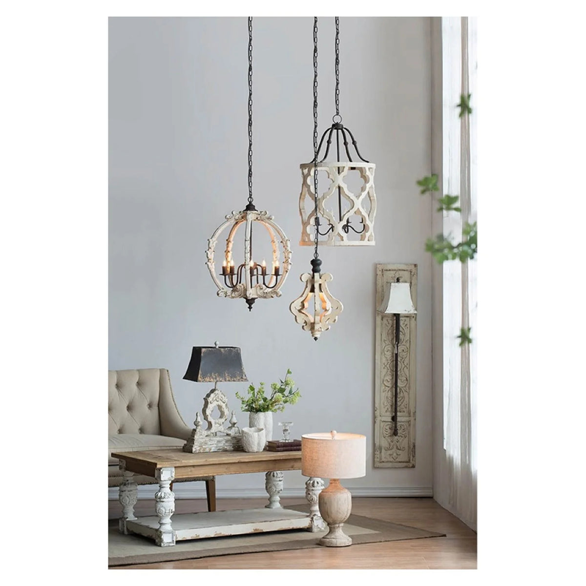 1-Light Chandelier 84" Beige V458