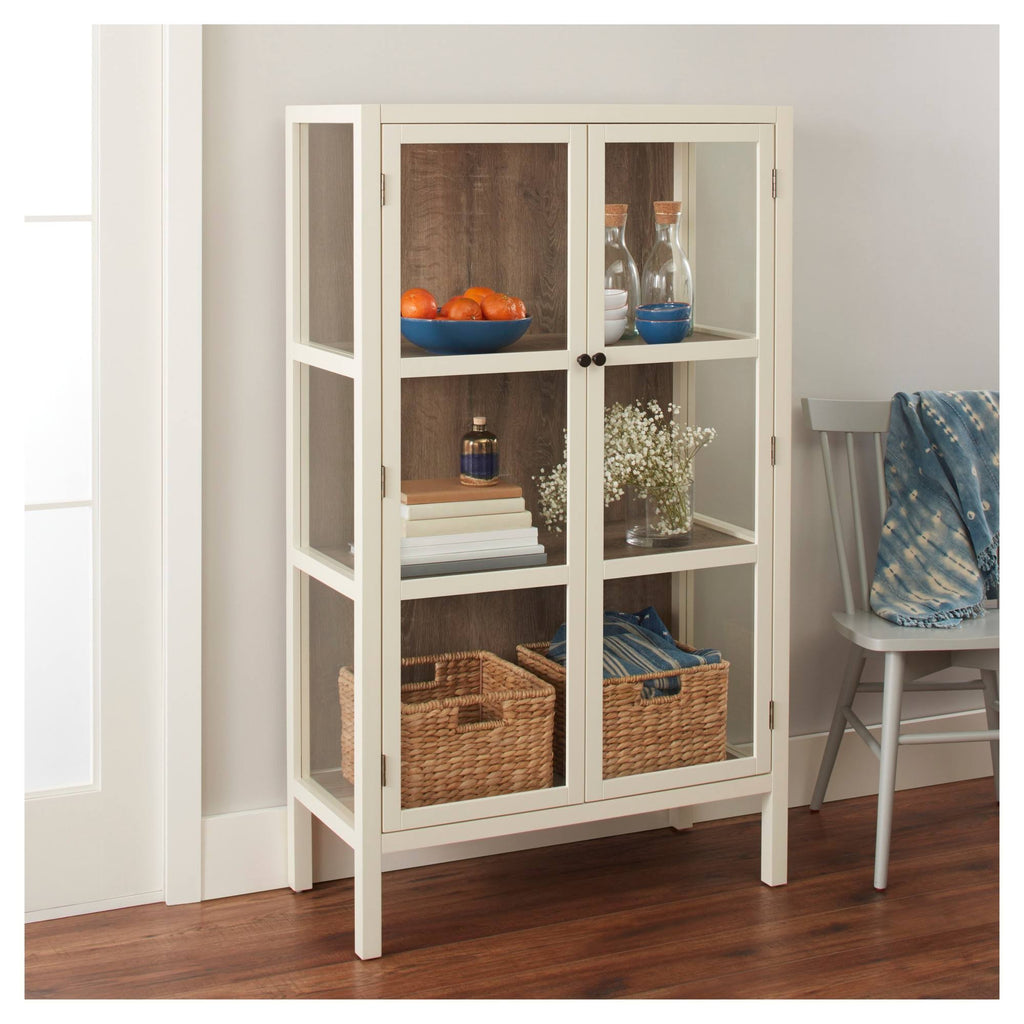 White Library Cabinet with Glass Shell D37797