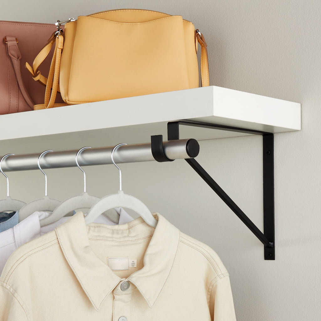 4 Pack Metal Closet Hanging Shelf Rod Bracket Holder and Support, Heavy Duty Bar for Shelving (Black, 12.5 x 1 x 9.5 in) G9698
